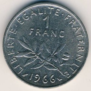 Монета 1 франк. 1966г. Франция. (F)