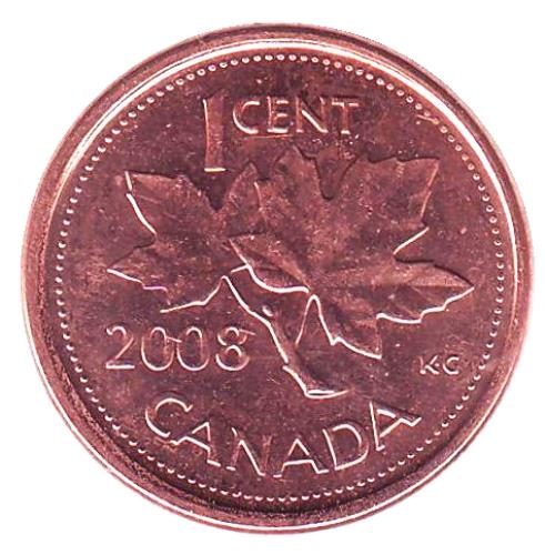 Монета 1 цент. 2008г. Канада. (F)