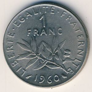 Монета 1 франк. 1960г. Франция. (F)