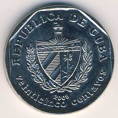 Монета 25 сентаво. 2008г. Куба. Достопримечательности города Тринидад. (F)