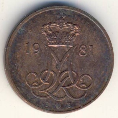 Монета 5 эре. 1981г. Дания. B;B (F)