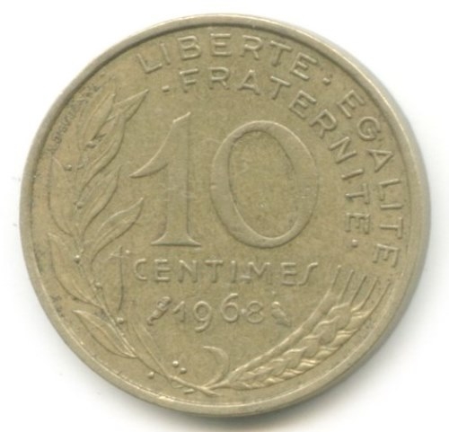 Монета 10 сантимов. 1968г. Франция. (F)