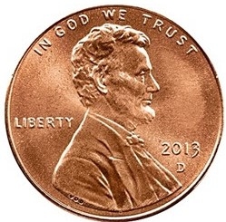 Монета 1 цент. США. 2013г. «Lincoln Cent» (ЩИТ). (D). (UNC)