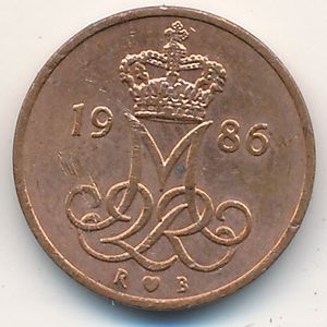 Монета 5 эре. 1986г. Дания. R;В (F)