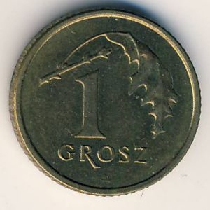 Монета 1 грош. 2001г. Польша. Дубовые листья. (F)