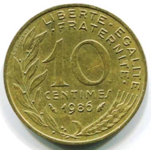 Монета 10 сантимов. 1986г. Франция. (F)