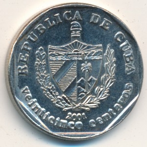 Монета 25 сентаво. 2001г. Куба. Достопримечательности города Тринидад. (F)