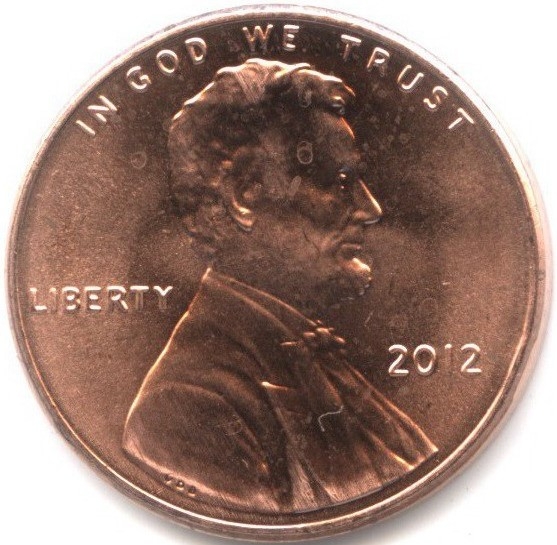 Монета 1 цент. США. 2012г. «Lincoln Cent» (ЩИТ). (UNC)