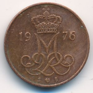 Монета 5 эре. 1976г. Дания. S;B (F)