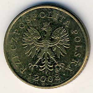 Монета 1 грош. 2008г. Польша. Дубовые листья. (F)
