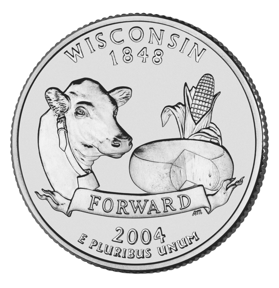 Монета квотер. США. 2004г. Wisconsin 1848. (P). (UNC)