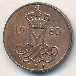 Монета 5 эре. 1980г. Дания. В;В (F)