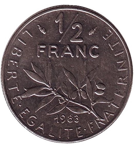 Монета 1/2 франка. 1983г. Франция. (F)
