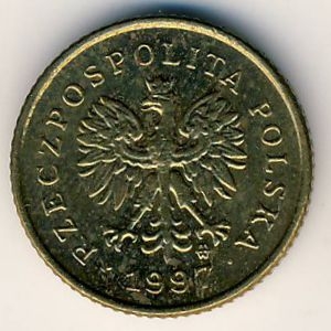 Монета 1 грош. 1997г. Польша. Дубовые листья. (F)