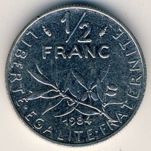 Монета 1/2 франка. 1984г. Франция. (F)