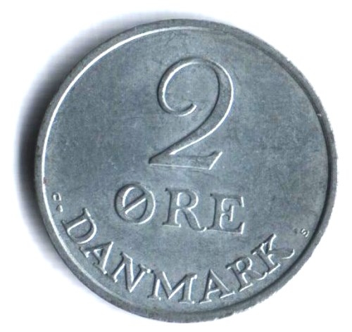 Монета 2 эре. 1971г. Дания. C;S. (F)
