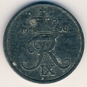 Монета 2 эре. 1960г. Дания. C;S (F)