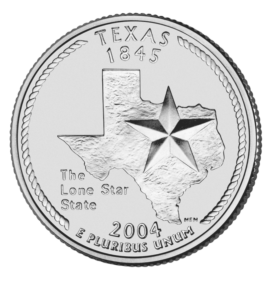 Монета квотер. США. 2004г. Texas 1845. (P). (UNC)