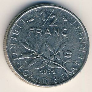 Монета 1/2 франка. 1971г. Франция. (F)