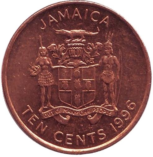 Монета 10 центов. 1996г. Ямайка. Пол Богль - национальный герой. (VF)