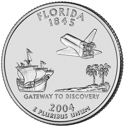 Монета квотер. США. 2004г. Florida 1845. (D). (UNC)