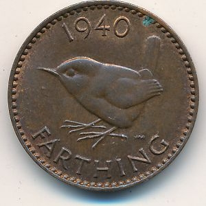 Монета 1 фартинг. 1940г. Великобритания. (F)