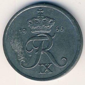 Монета 2 эре. 1966г. Дания. (F)