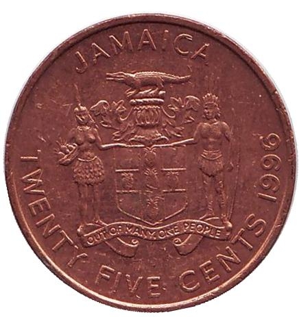 Монета 25 центов. 1996г. Ямайка. Маркус Гарви - национальный герой. (VF)