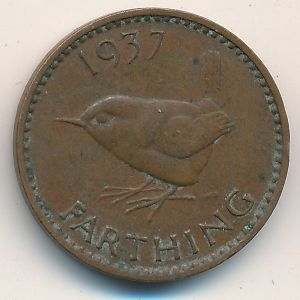Монета 1 фартинг. 1937г. Великобритания. (F)