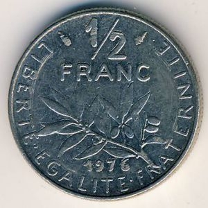 Монета 1/2 франка. 1976г. Франция. (F)