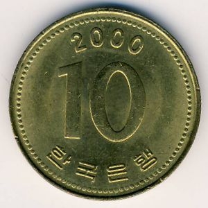Монета 10 вон. 2000г. Южная Корея. (F)