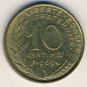 Монета 10 сантимов. 1969г. Франция. (F)