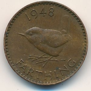 Монета 1 фартинг. 1948г. Великобритания. (F)