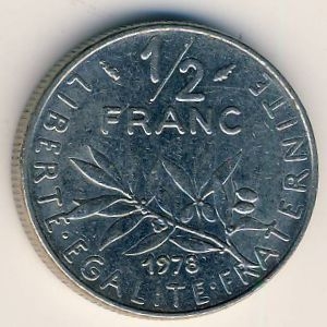 Монета 1/2 франка. 1978г. Франция. (F)