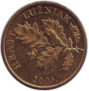 Монета 5 лип. 2003г. Хорватия. Дуб черешчатый. (F)