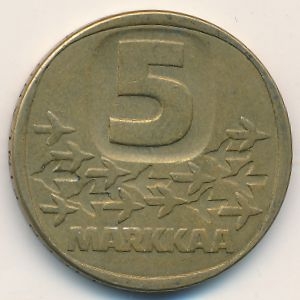 Монета 5 марок. 1983г. Финляндия. (F)