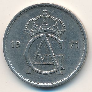 Монета 50 эре. 1971г. Швеция. (F)