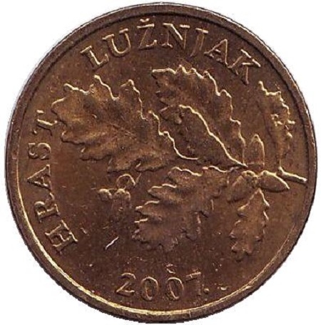 Монета 5 лип. 2007г. Хорватия. Дуб черешчатый. (F)