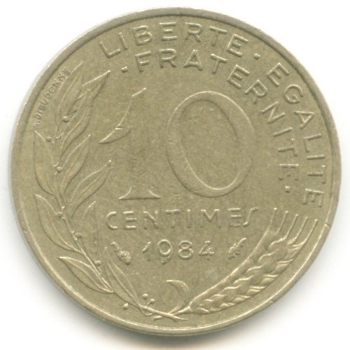 Монета 10 сантимов. 1984г. Франция. (F)