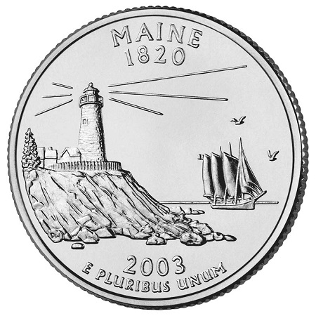 Монета квотер. США. 2003г. Maine 1820. (D). (UNC)