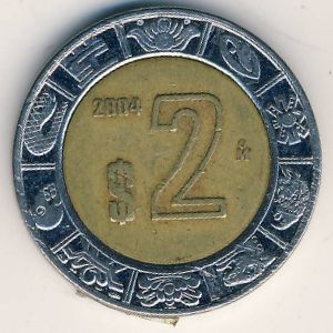 Монета 2 песо. 2004г. Мексика. (F)