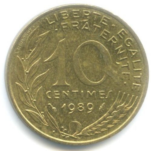 Монета 10 сантимов. 1989г. Франция. (F)