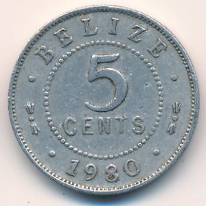 Монета 5 центов. 1980г. Бели́з. (F)