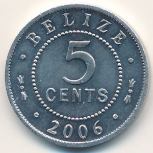 Монета 5 центов. 2006г. Бели́з. (F)