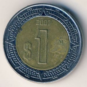 Монета 1 песо. 2007г. Мексика. (F)