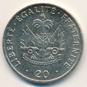 Монета 20 сантимов. 1991г. Гаити. «Шарлемань Перальт - национальный герой». (UNC)