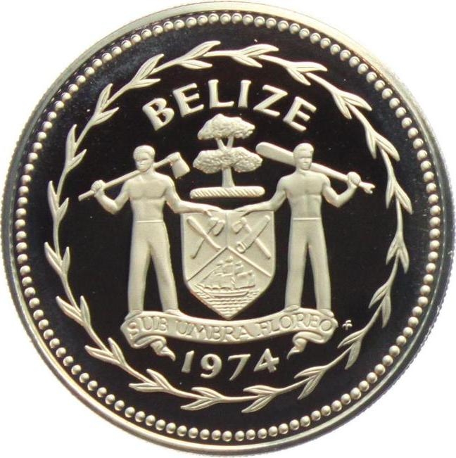 Монета 10 долларов. 1975г. Бели́з. Серебро. (UNC)