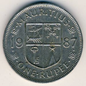 Монета 1 рупия. 1987г. Маврикий. (F)