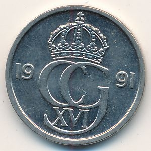 Монета 50 эре. 1991г. Швеция. (F)
