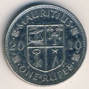 Монета 1 рупия. 2010г. Маврикий. (F)